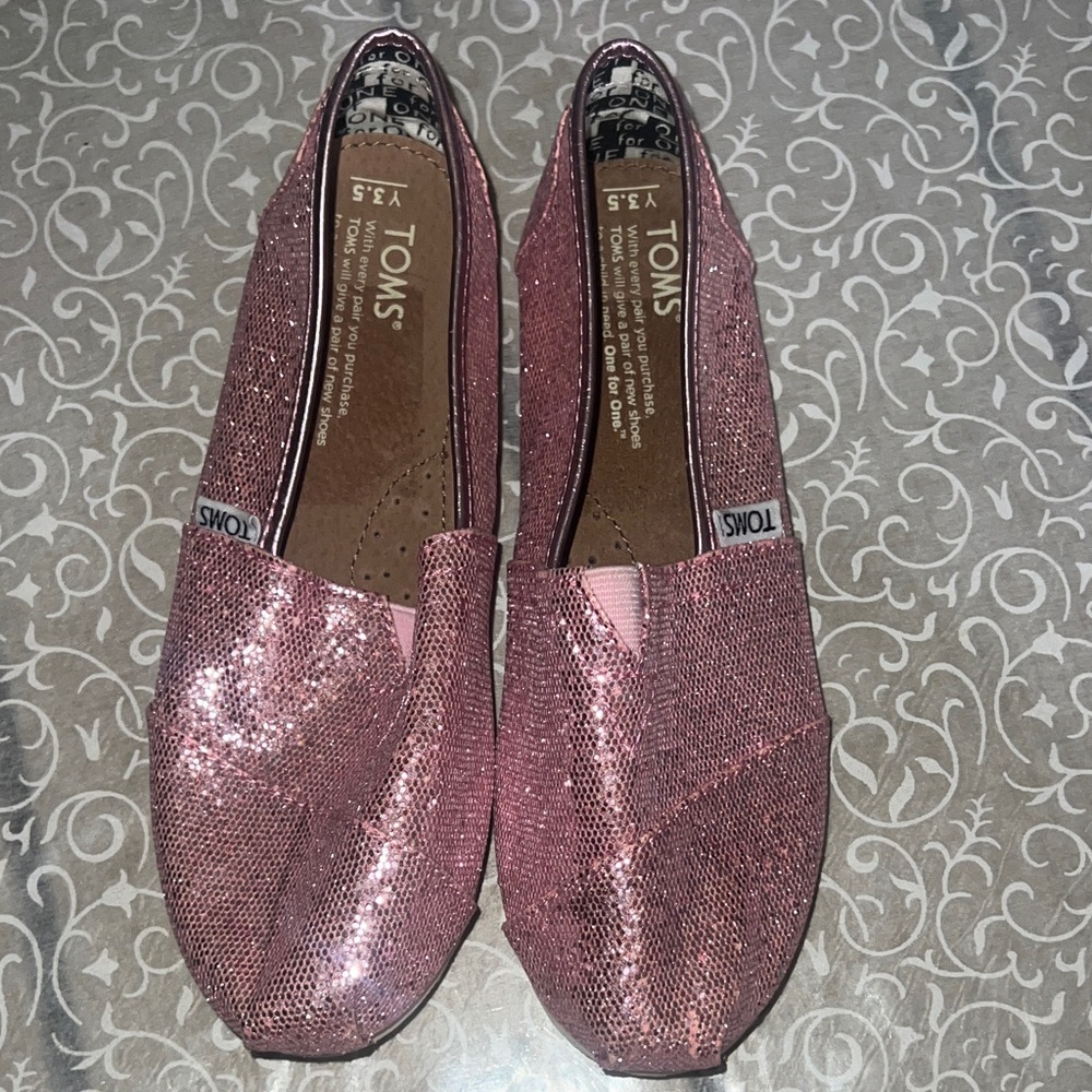 Toms Rose Pink Sparkle Slip-On Flats